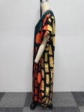 Plus Size Patchwork Contrast Color Maxi Dress NY-10651