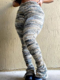 Multicolor Striped Fluffy Fur Stacked Pants CH-23113
