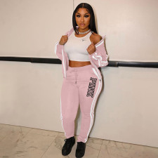 PINK Letter Print Patchwork Sport Two Piece Pants Set XMF-321