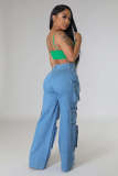 Fashion Multi-Pocket Wide Leg Jeans LX-6016