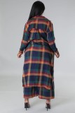 Fashion Plaid Print Long Coat And Pants Loose 2 Piece Set ZDF-31308