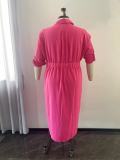 Plus Size Long Sleeve Loose Shirt Dress OSM-QJ5503