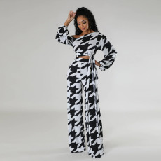 Plus Size Print Bandage Tops And Pants 2 Piece Set NY-10649