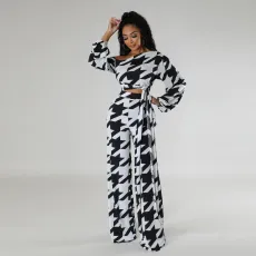 Plus Size Print Bandage Tops And Pants 2 Piece Set NY-10649