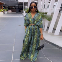 Plus Size Print V Neck Pants 2 Piece Set NY-10648