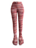 Multicolor Striped Fluffy Fur Stacked Pants CH-23113