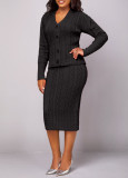 Solid Color Knit Sweater Two Piece Pants Set ZDF-31309