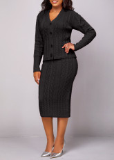 Solid Color Knit Sweater Two Piece Pants Set ZDF-31309