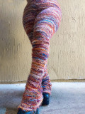 Multicolor Striped Fluffy Fur Stacked Pants CH-23113