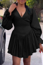 Pleated V-neck Ruffle Sleeve Mini Dress YH-5308