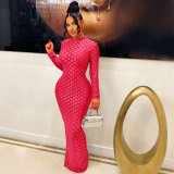 Fashion Mesh Round Neck Slim Maxi Dress OSM-4409long