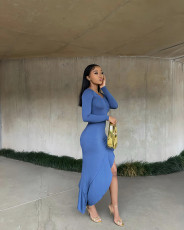 Fashion Long Sleeve V-Neck Irregular Dress MXDF-6133