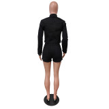 Fashion Long Sleeve Hot Drill Two Piece Short Set MEM-88533