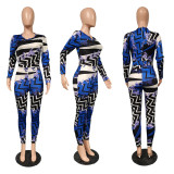 Print Long Sleeve Slim Fashion Jumpsuit YIM-040