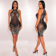 Mesh Solid Color Hot Drill Halter Dress BY-6703