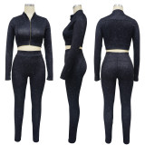 Zipper Long Sleeve Top And Pants 2 Piece Set YF-10659