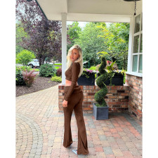 Square Neck Crop Tops And Flare Pants 2 Piece Set ASL-6703