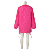 Casual Loose Spliced Knit Drawstring Cotton Coat ZSD-0631