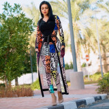 Printed Poncho Jacket Trousers Two Piece Set TE-3535