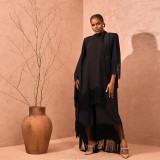 Middle Eastern Scarf Collar Tassel Robe Wide Leg Pants Set MUE-7999