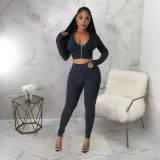 Zipper Long Sleeve Top And Pants 2 Piece Set YF-10659