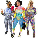 Print Long Sleeve Slim Jumpsuit ASL-6707