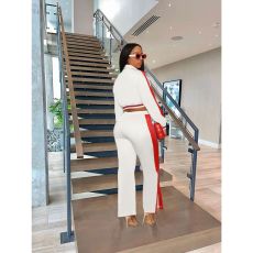 Striped Button Colorblock Split Pants Sport Suit YIBF-60186