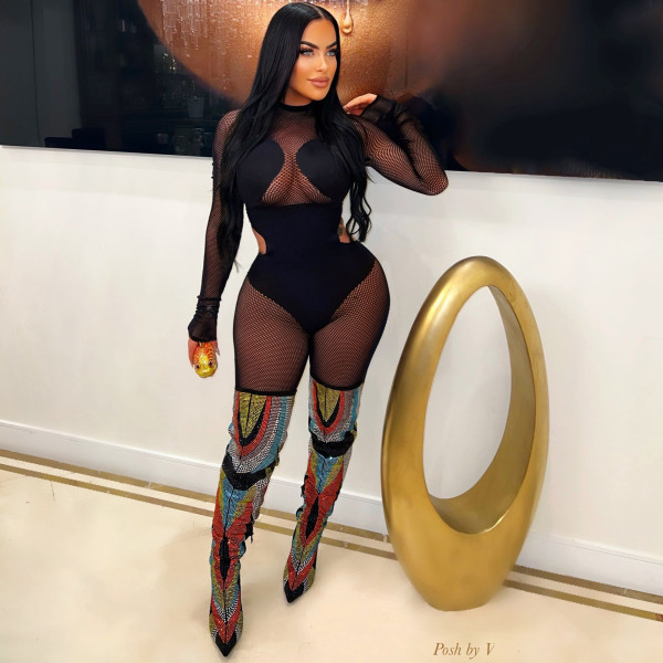See-through Mesh Splicing Sexy Nightclub Jumpsuit ME-8465