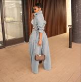Vintage Zipper And Wide Leg Pants Denim 2 Piece Set  YMEF-51015