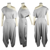 Casual Solid Color Slanted Shoulder Harem Pants Set TE-4392