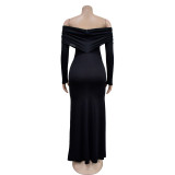 Sexy One Shoulder Solid Color Maxi Dress BY-6752
