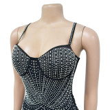 Mesh Hot Drill Sling Mini Dress BY-6682