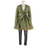 FashionV Neck Pleated Tie Up Cotton Coat Jacket ZSD-0639