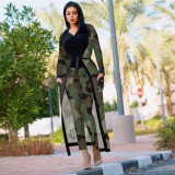 Printed Poncho Jacket Trousers Two Piece Set TE-3535