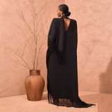 Middle Eastern Scarf Collar Tassel Robe Wide Leg Pants Set MUE-7999