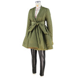 FashionV Neck Pleated Tie Up Cotton Coat Jacket ZSD-0639