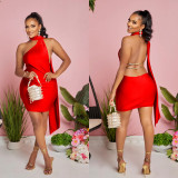 Solid Color Sleeveless Halter Mini Dress BY-6675