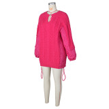 Casual Loose Spliced Knit Drawstring Cotton Coat ZSD-0631