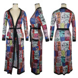 Printed Poncho Jacket Trousers Two Piece Set TE-3535