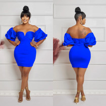 Solid Color Short Sleeve Pleated Backless Mini Dress BY-6720