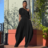 Casual Solid Color Slanted Shoulder Harem Pants Set TE-4392