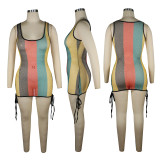 Colorful Mesh Hole Beach Mini Dress TE-4280