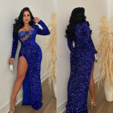 Solid Color Sequin Sexy Split Maxi Dress BY-6725