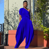 Casual Solid Color Slanted Shoulder Harem Pants Set TE-4392