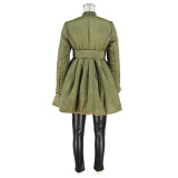 FashionV Neck Pleated Tie Up Cotton Coat Jacket ZSD-0639