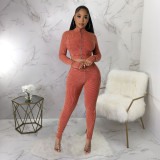 Zipper Long Sleeve Top And Pants 2 Piece Set YF-10659