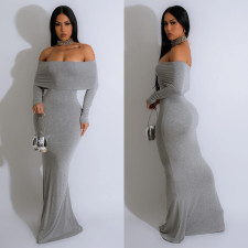 Sexy One Shoulder Solid Color Maxi Dress BY-6752