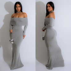 Sexy One Shoulder Solid Color Maxi Dress BY-6752