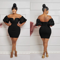 Solid Color Short Sleeve Pleated Backless Mini Dress BY-6720