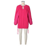 Casual Loose Spliced Knit Drawstring Cotton Coat ZSD-0631